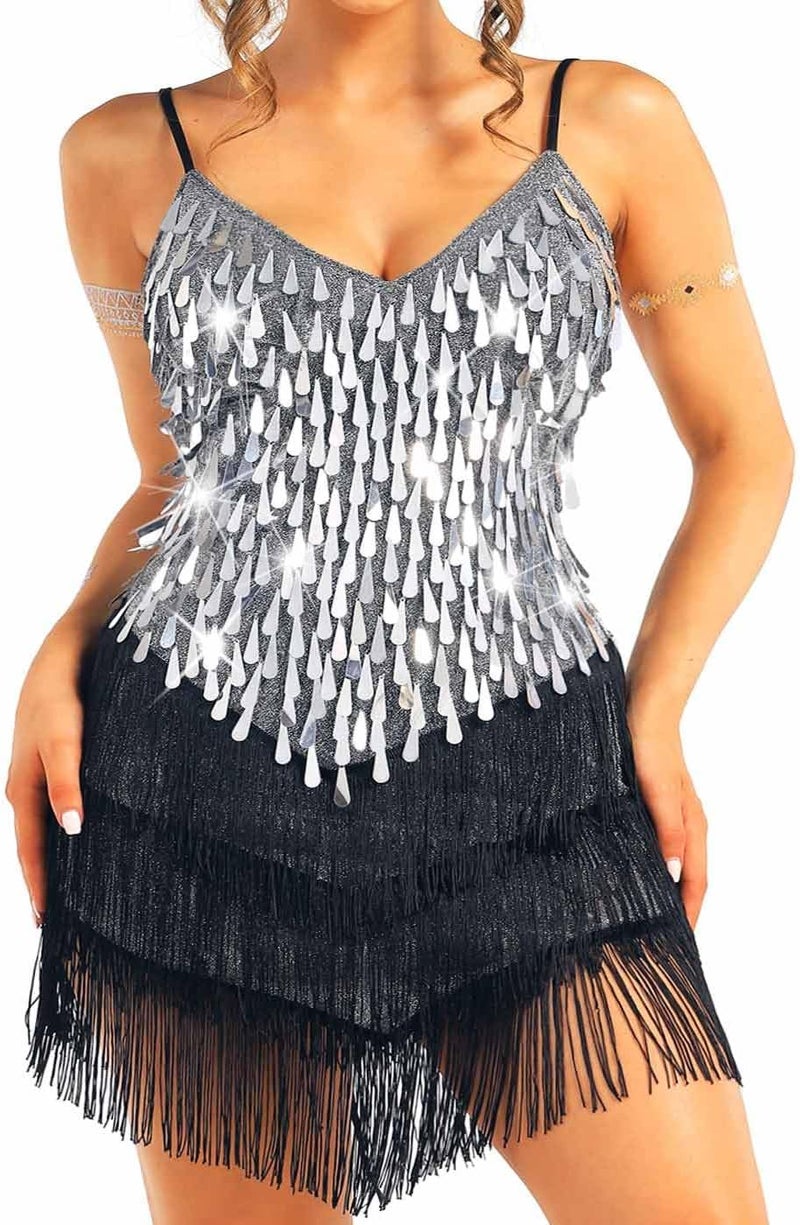 Nicute Salsa Latin Dance Dress Sequin Fringe Flapper Dress Tassel 1920s Vintage Tango Ballroom Dresses Costume for Women - Image 1